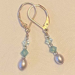 Adorable Drop Earrings - Sterling, Crystal, Pearl